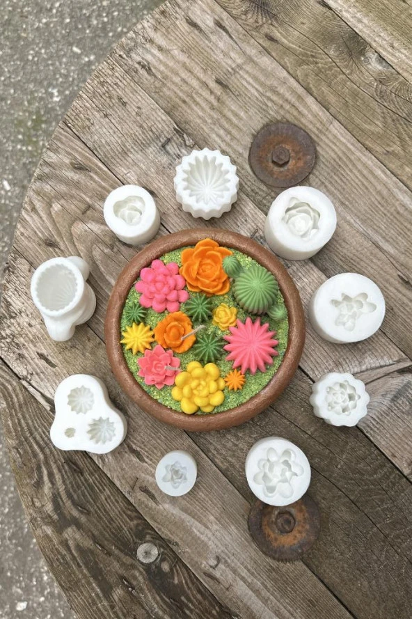 Kaktüs Set-3 Mum Kalıpları ( 9 Adet Kalıp ) ( Silikon ) 1 Adet - Resim 6