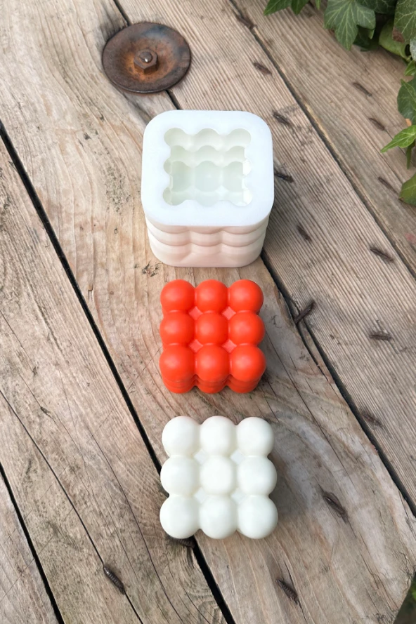 Bubble Küp Tekli Mum Kalıbı ( Silikon ) 1 Adet - Resim 4