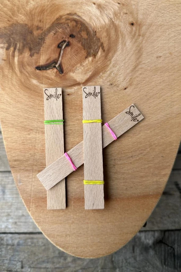 Ahşap Düz Model 15mm en x 100mm boy x 0,5mm kalınlık SMİLE YAZI DESENLİ Mum Fitili + Sehpa ( 10 Adet ) - Resim 4