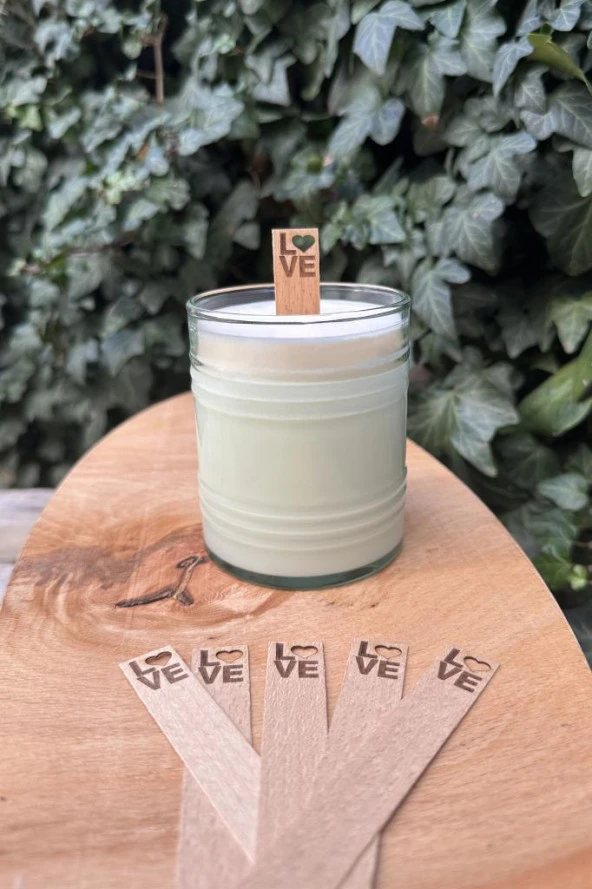 Ahşap Düz Model 15mm en x 100mm boy x 0,5mm kalınlık LOVE YAZI DESENLİ Mum Fitili + Sehpa ( 10 Adet ) - Resim 3