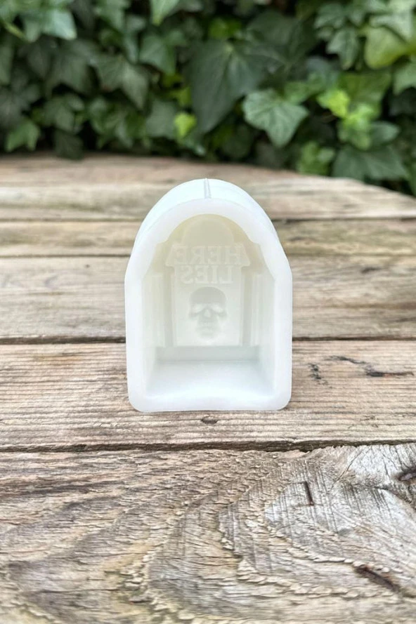 Mezar Taşı Here Lies Yazılı Kuru Kafa Desenli Mum Kalıbı (Silikon) (1 Adet) - Resim 2