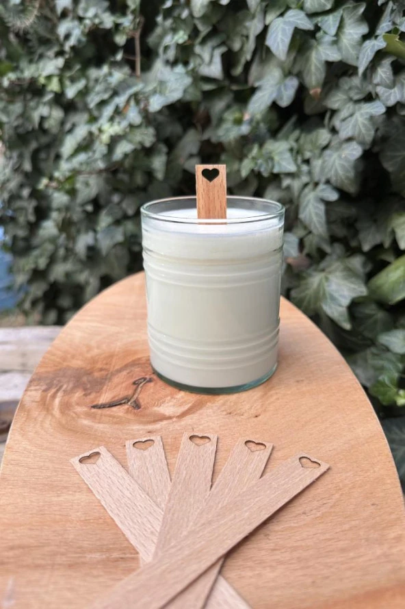 Ahşap Düz Model 15mm en x 100mm boy x 0,5mm kalınlık KALP BOŞLUK DESENLİ Mum Fitili + Sehpa ( 10 Adet ) - Resim 2