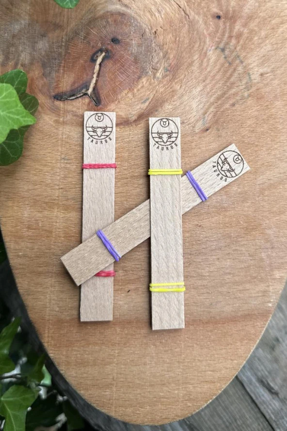 Ahşap Düz Model 15mm en x 100mm boy x 0,5mm kalınlık BOĞA BURCU (MODEL-1) DESENLİ Mum Fitili + Sehpa - Resim 2