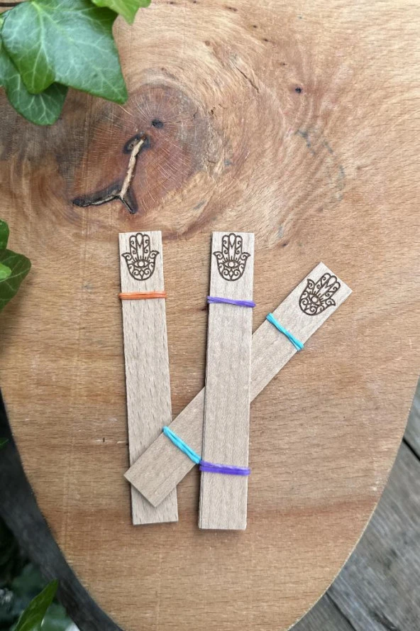 Ahşap Düz Model 15mm en x 100mm boy x 0,5mm kalınlık FATMA ANA ELİ DESENLİ Mum Fitili + Sehpa ( 10 Adet ) - Resim 2