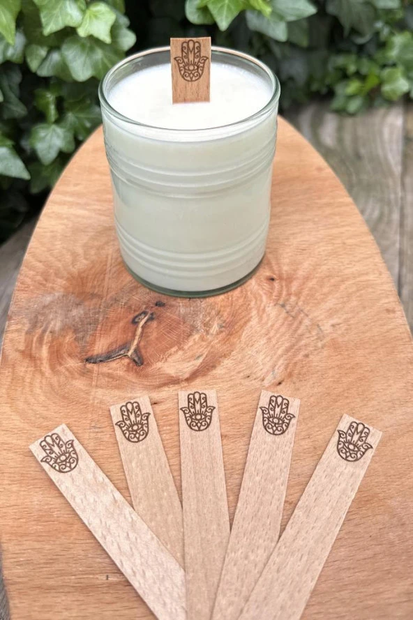 Ahşap Düz Model 15mm en x 100mm boy x 0,5mm kalınlık FATMA ANA ELİ DESENLİ Mum Fitili + Sehpa ( 10 Adet ) - Resim 3