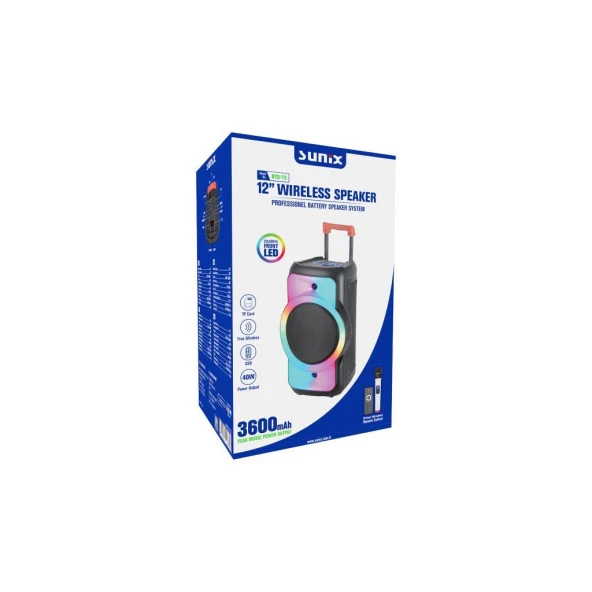 Sunix 3600 Mah 12 İnç Uzaktan Kumanda ve Mikrofonlu Led Işıklı Bluetooth Hoparlör BTS-73 - 4