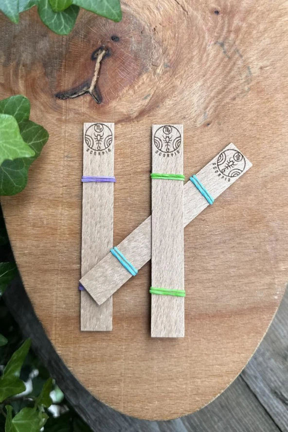 Ahşap Düz Model 15mm en x 100mm boy x 0,5mm kalınlık AKREP BURCU (MODEL-1) DESENLİ Mum Fitili + Sehpa - Resim 3