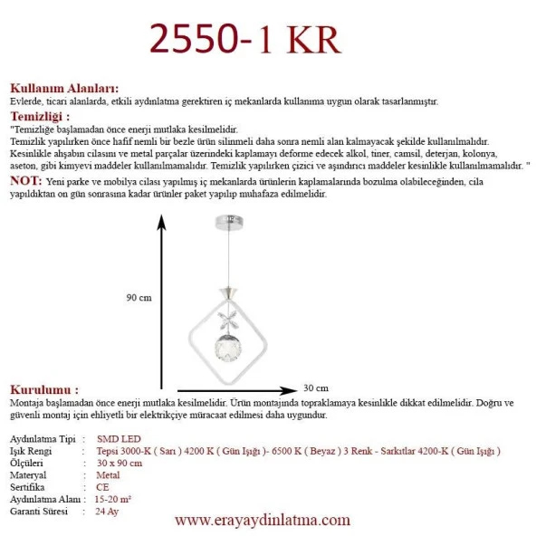 Eray Aydınlatma 2550-1 Krom Led Avize - Resim 3