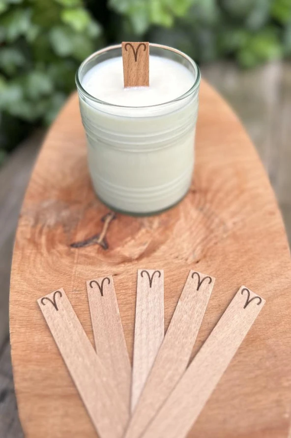 Ahşap Düz Model 15mm en x 100mm boy x 0,5mm kalınlık KOÇ BURCU (MODEL-2) DESENLİ Mum Fitili + Sehpa - Resim 4