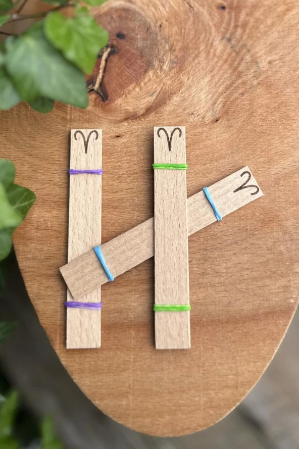 Ahşap Düz Model 15mm en x 100mm boy x 0,5mm kalınlık KOÇ BURCU (MODEL-2) DESENLİ Mum Fitili + Sehpa - Resim 5