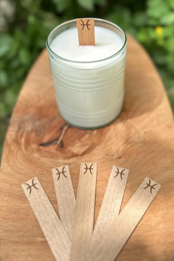 Ahşap Düz Model 15mm en x 100mm boy x 0,5mm kalınlık BALIK BURCU (MODEL-2) DESENLİ Mum Fitili + Sehpa - Resim 4