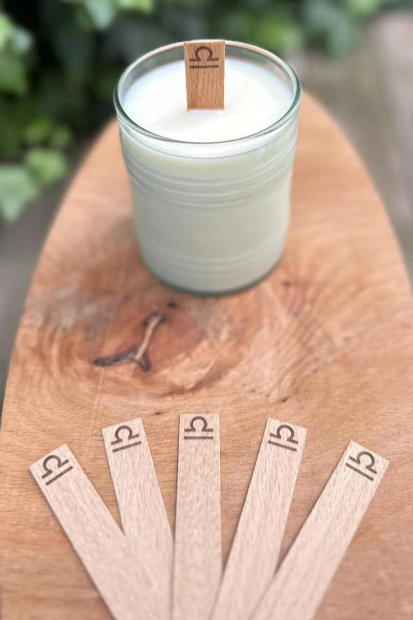 Ahşap Düz Model 15mm en x 100mm boy x 0,5mm kalınlık TERAZİ BURCU (MODEL-2) DESENLİ Mum Fitili + Sehpa - Resim 5