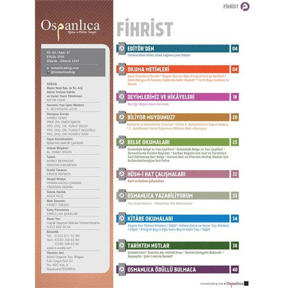 Eylül 2016 Osmanlıca Dergisi - 2