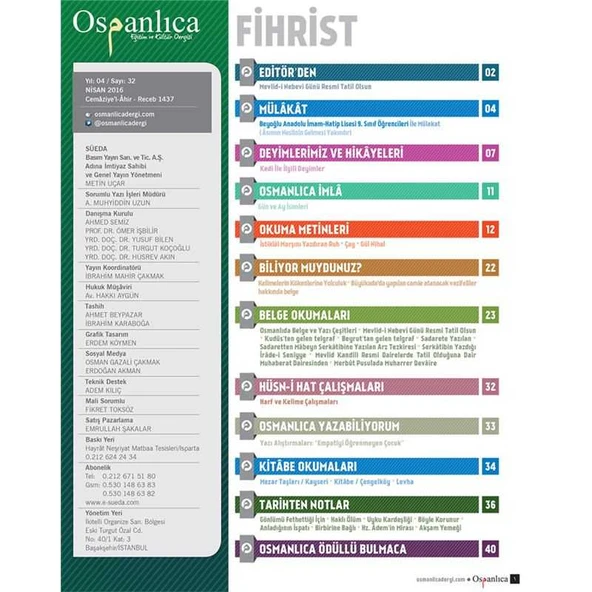 Nisan 2016 Osmanlıca Dergisi - 2