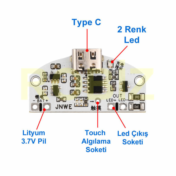 TypeC Usb Besleme Dokunmatik Led Dimmer Modül 3.7V Lion Lityum Pil Şarj 3W Parlaklık Kontrol Anahtar