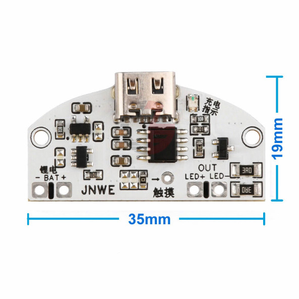 TypeC Usb Besleme Dokunmatik Led Dimmer Modül 3.7V Lion Lityum Pil Şarj 3W Parlaklık Kontrol Anahtar - 7