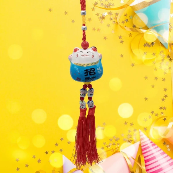 Feng Shui Maneki Neko Şans Kedisi Mavi No.4 - Resim 2