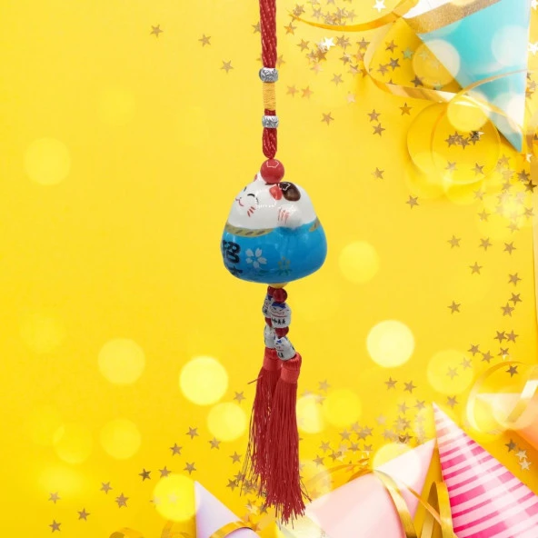 Feng Shui Maneki Neko Şans Kedisi Mavi No.4 - Resim 3