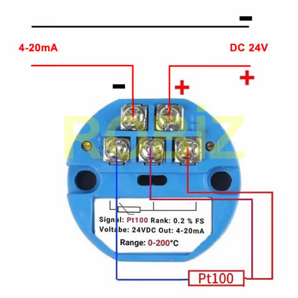PT100 Sıcaklık Sensör Sinyali İçin 4-20mA Çevirici Transmitter Modül 0C / 200C DC 24V Rtd Termometre