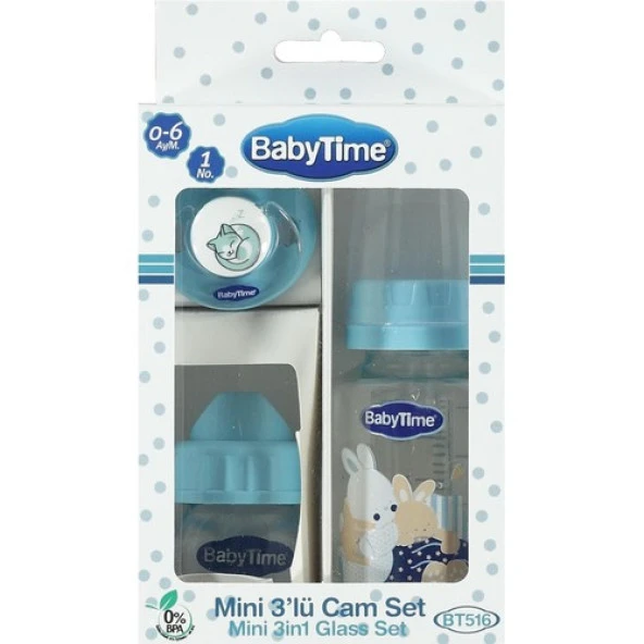Babytime BT516 Mini 3'lü Cam Biberon Set 0-6 Ay Karma Renk - 2
