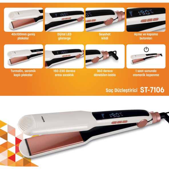 GoldStar St-7106 Dijital Led Göstergeli Keratin Seramik Kalın Plakalı Saç Düzleştirici