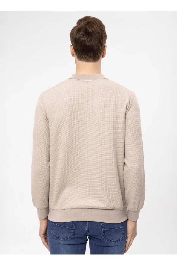 Süvari Polo Yaka Regular Fit Armürlü Bej Erkek Kazak TR2013700314 - 5