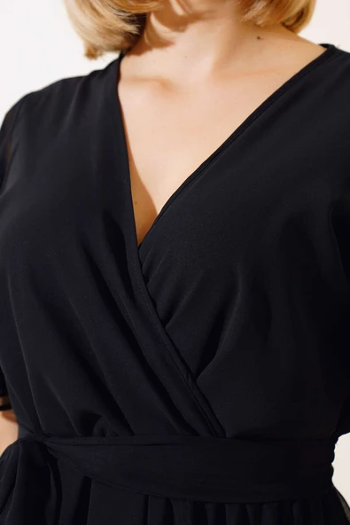 Kısa Kol Tül Elbise Siyah - Resim 4