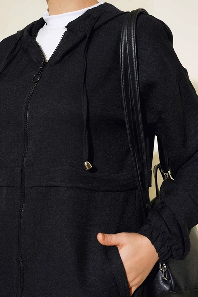 Araboy Kapşonlu Keten Kap Siyah - 4