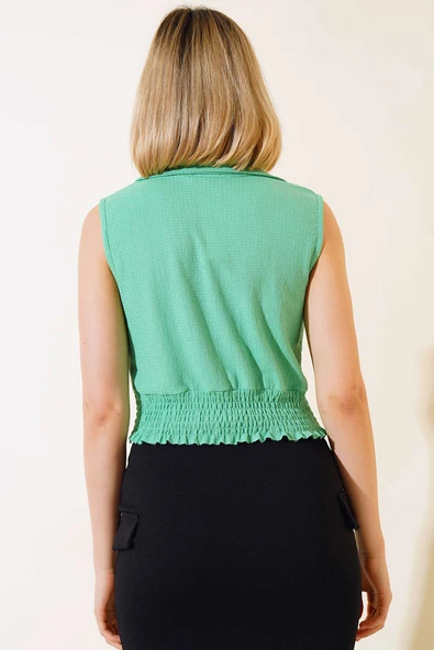 Bürümcüklü Kolsuz Bluz Yeşil - Resim 3