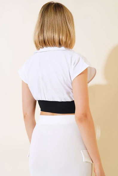 Gömlek Görünümlü Crop Beyaz - 3