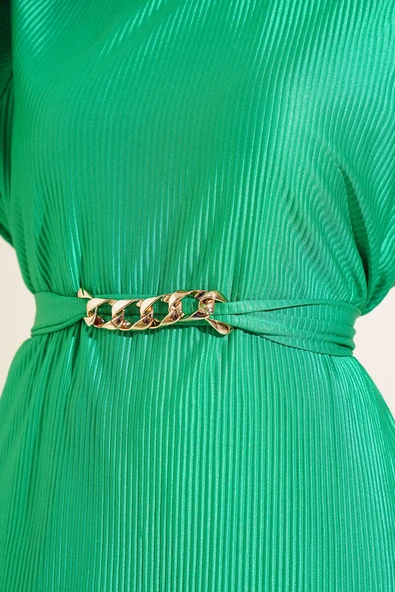 Kuşak Aksesuarlı Takım Fıstık Yeşili - Resim 4