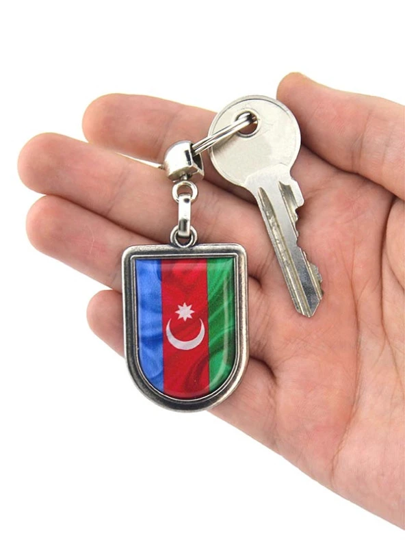 Azerbaycan Bayrak Arma Modeli Damla Anahtarlık - 3