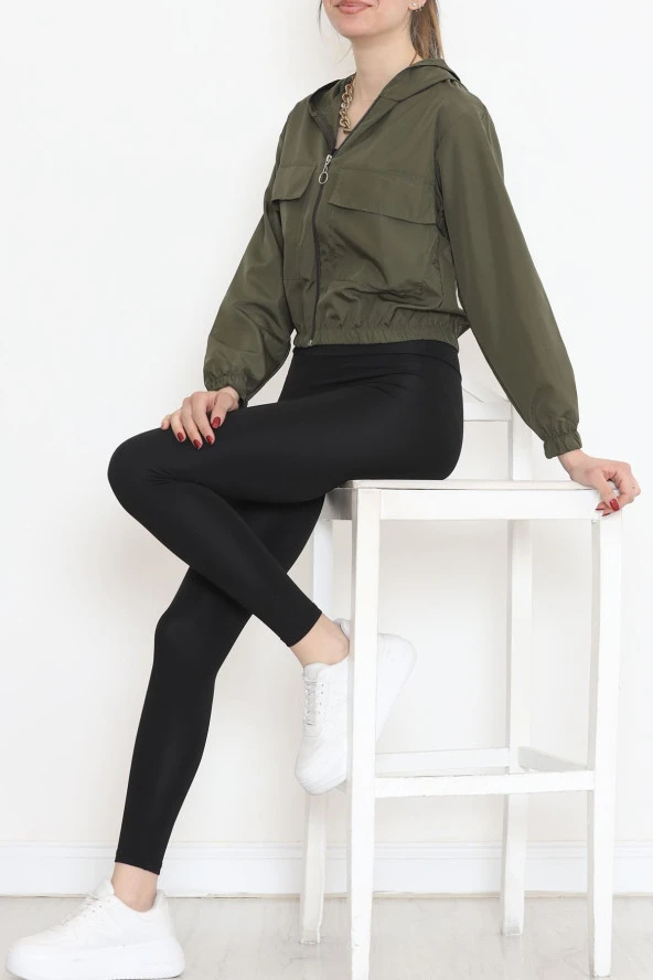 Çift Cepli Crop Yağmurluk Haki - 17743.1247. - 2