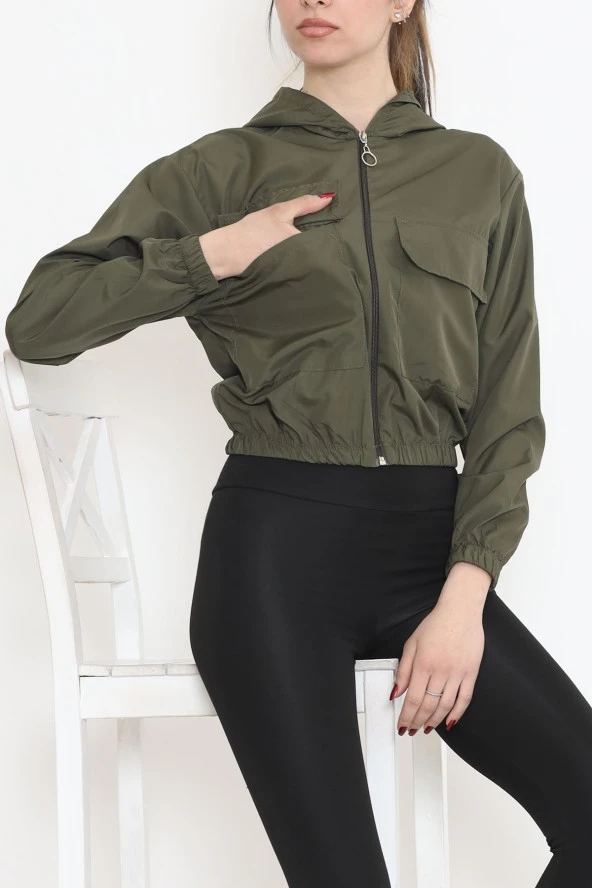 Çift Cepli Crop Yağmurluk Haki - 17743.1247. - 3