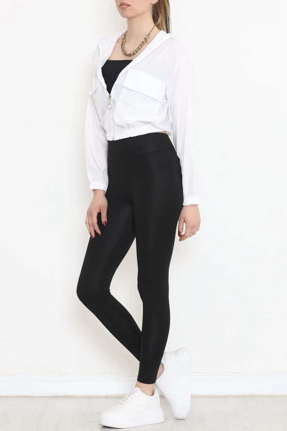 Çift Cepli Crop Yağmurluk Beyaz - 17743.1247. - 4