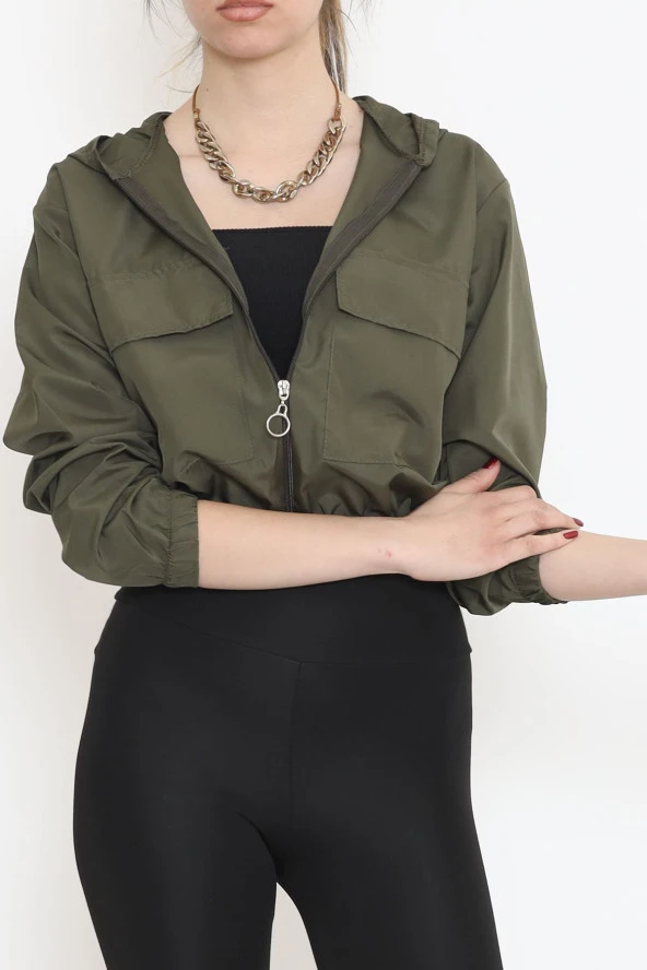 Çift Cepli Crop Yağmurluk Haki - 17743.1247. - 6