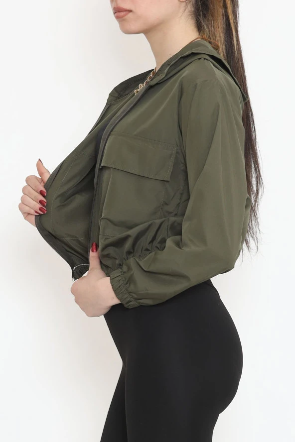 Çift Cepli Crop Yağmurluk Haki - 17743.1247. - 4