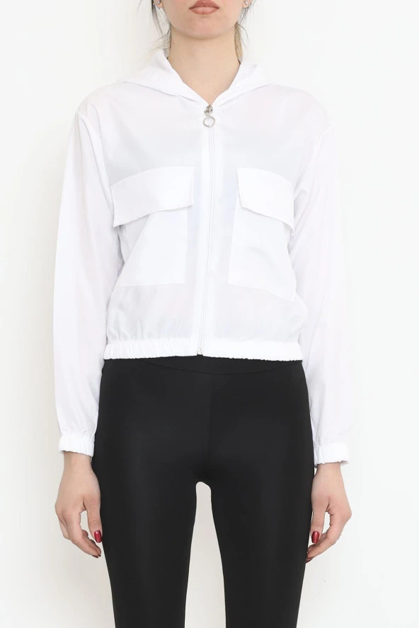 Çift Cepli Crop Yağmurluk Beyaz - 17743.1247. - 6