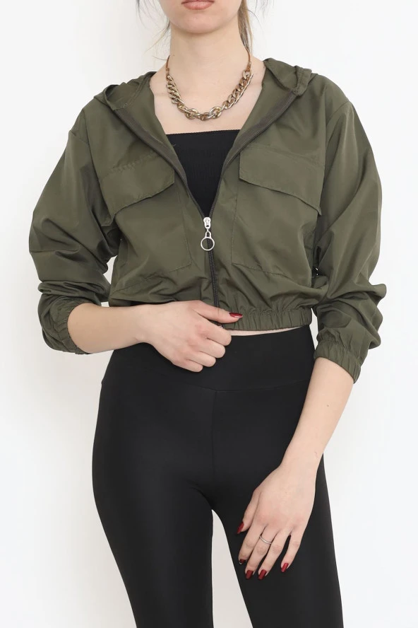 Çift Cepli Crop Yağmurluk Haki - 17743.1247. - 5