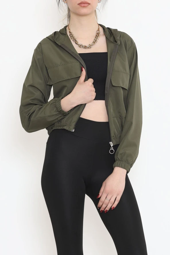 Çift Cepli Crop Yağmurluk Haki - 17743.1247. - 7