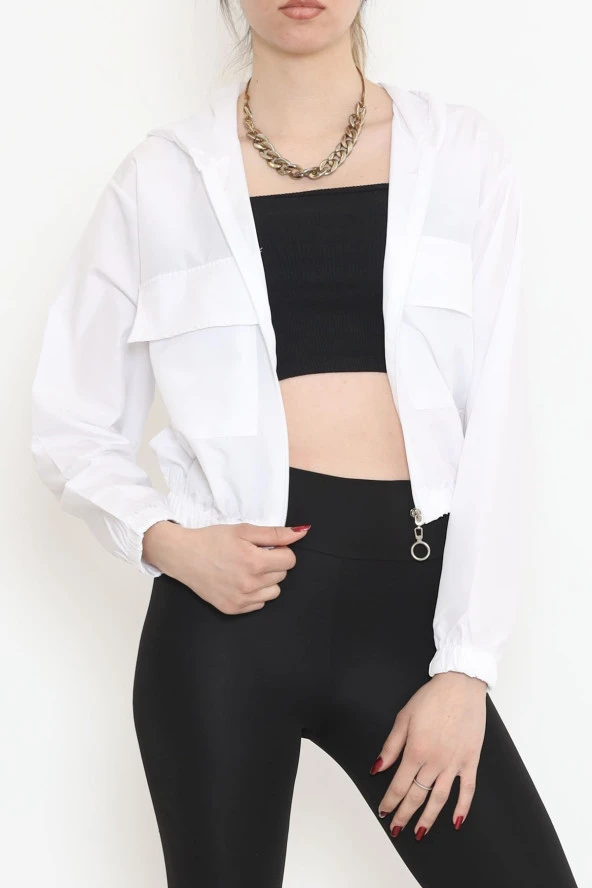 Çift Cepli Crop Yağmurluk Beyaz - 17743.1247. - 3