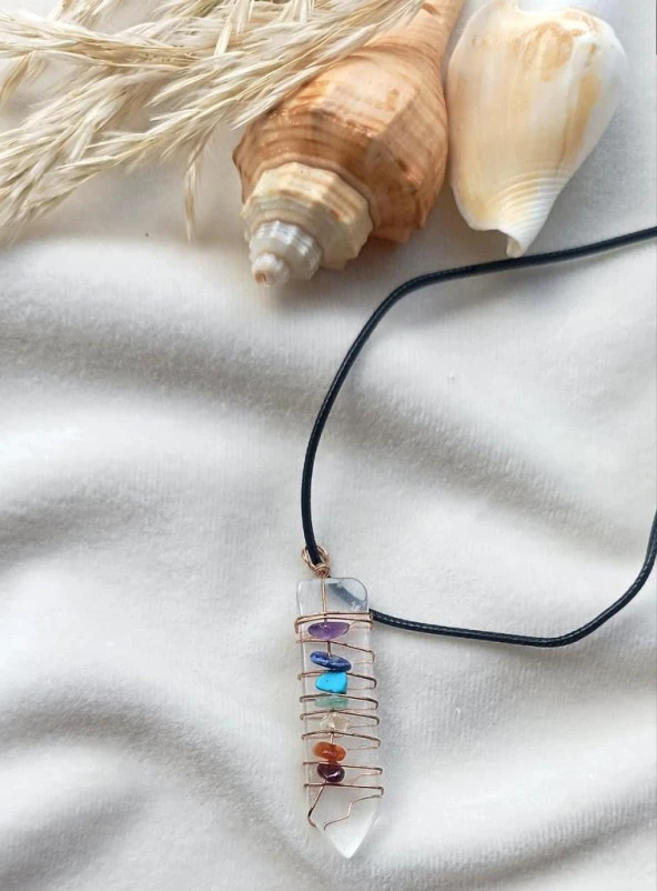 Kolye Gerdanlık Çakra Yoga Reiki Doğal Kristal Kuvars Tel Sarma Karışık Taş - 3
