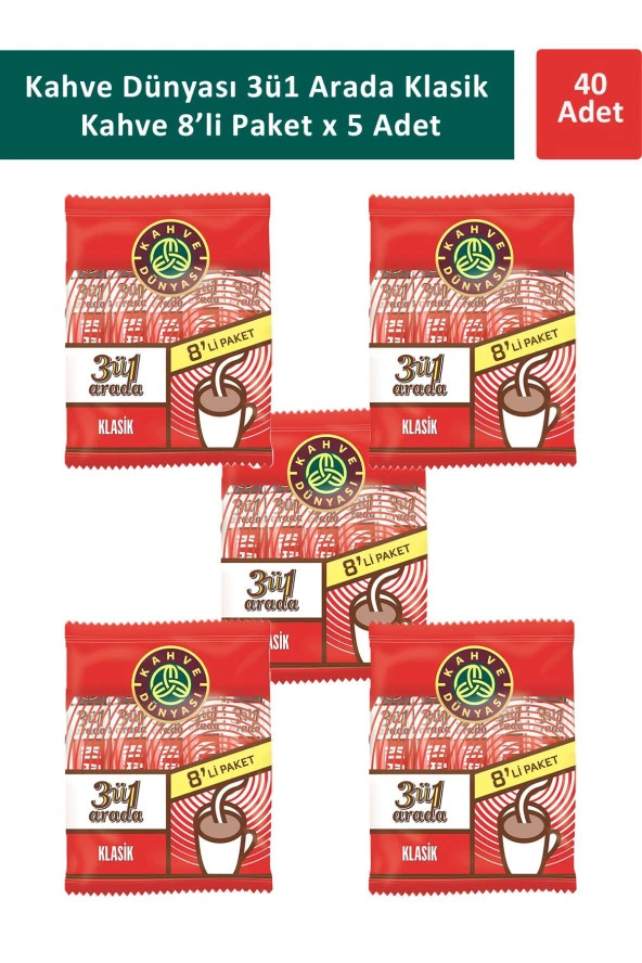 Kahve Dünyası 3ü1 Arada Klasik Kahve 8 x 18 gr x 5 Adet