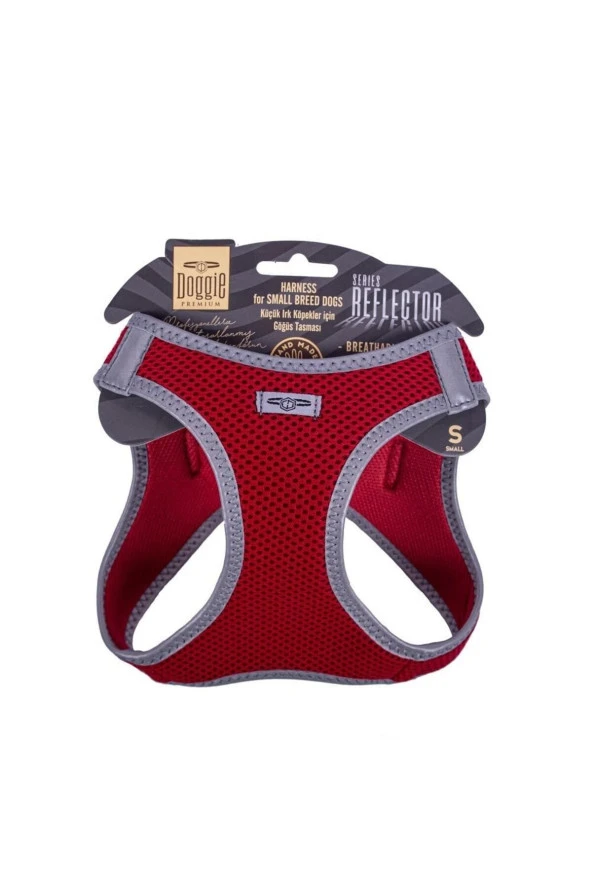 Doggie Havalı Dokuma Reflektör Serisi Küçük Irk Göğüs Tasması Kırmızı S-32-38cm
