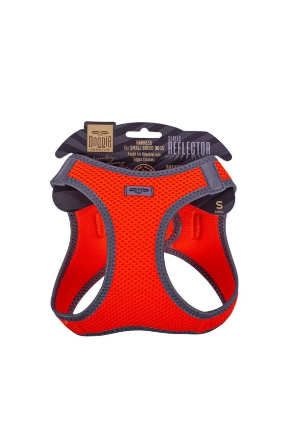 Doggie Havalı Dokuma Reflektör Serisi Küçük Irk Göğüs Tasması Turuncu S-32-38cm - 1