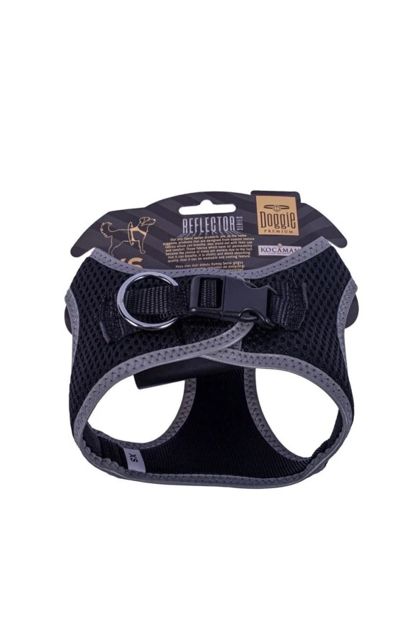 Doggie Havalı Dokuma Reflektör Serisi Küçük Irk Göğüs Tasması Siyah Xs-30-34cm