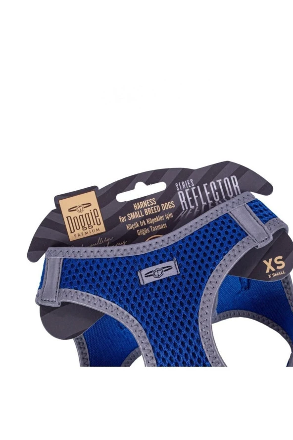 Doggie Havalı Dokuma Reflektör Serisi Küçük Irk Göğüs Tasması Mavi Xs-30-34cm ürün görseli