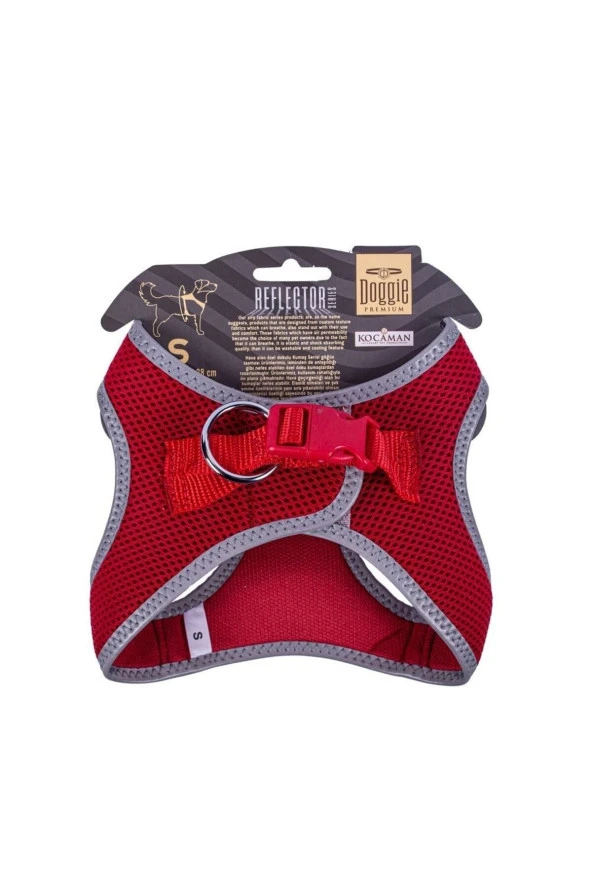 Doggie Havalı Dokuma Reflektör Serisi Küçük Irk Göğüs Tasması Kırmızı S-32-38cm - 2