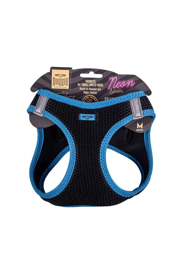 Doggie Havalı Dokuma Neon Serisi Küçük Irk Göğüs Tasması Mavi M-38-44cm
