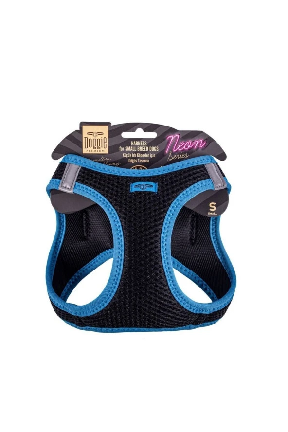 Doggie Havalı Dokuma Neon Serisi Küçük Irk Göğüs Tasması Mavi S-32-38cm